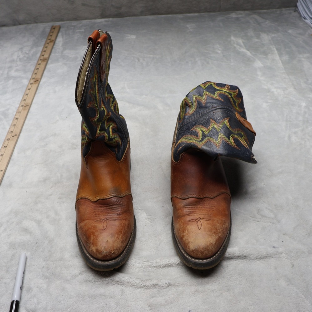 Double H Men 9.5D Roper Boots Brown Dylan Western Cowboy Embroidered Pull On